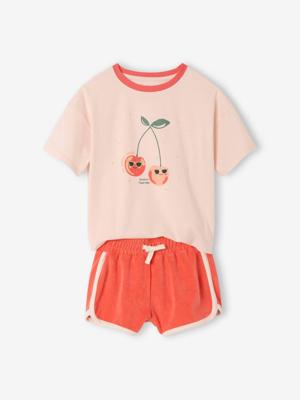 Set met shirt en short van badstof voor meisjes koraal Set met shirt en short van badstof voor meisjes koraal