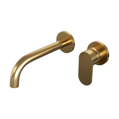 Goud geborstelde PVD inbouw wastafelmengkraan met gebogen uitloop en rozetten, model C1