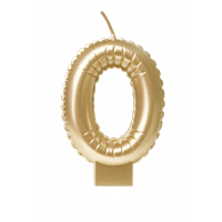 Folie Ballon Kaarsje Cijfer &apos;0&apos; Goud - thumbnail