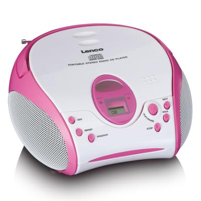 Lenco Boombox met CD-speler FM-radio en stickers Roze - SCD-24PK KIDS