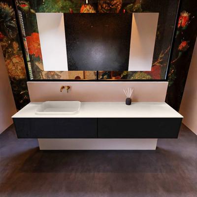 Badkamermeubelset Mondiaz Erin 200 cm met 2 Lades met RIDGE Wastafel Links Linen Zonder Kraangaten Greeploos Mat Urban