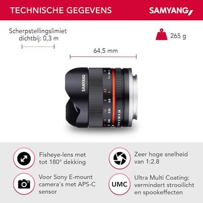 Samyang 8mm F/2.8 Fisheye II Sony E-system zwart