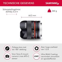 Samyang 8mm F/2.8 Fisheye II Sony E-system zwart - thumbnail
