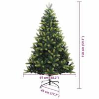 VidaXL Kunstkerstboom met scharnier 150 leds groen 150 cm pvc en pe - thumbnail