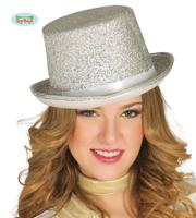 Hoge hoed zilverkleurig - thumbnail