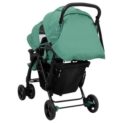 VidaXL Tweelingkinderwagen tandem staal groen - thumbnail