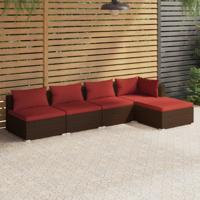 5-delige Loungeset met kussens poly rattan bruin - thumbnail