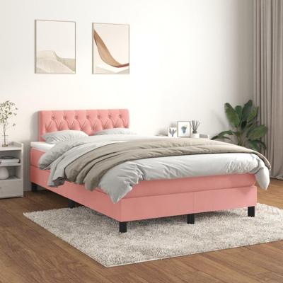 Boxspring met matras fluweel roze 120x200 cm