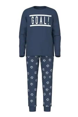 Name it jongens pyjama - &apos;&apos;Goal!&apos;&apos; - Donkerblauwe katoenen kinder pyjama voetbal
