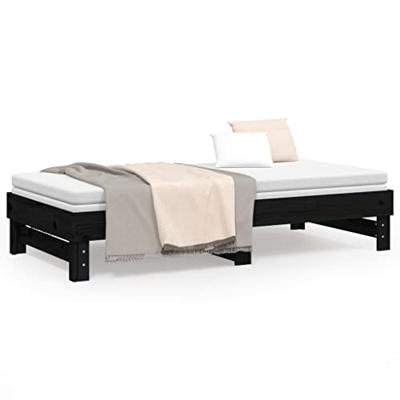Slaapbank uitschuifbaar massief grenenhout zwart 2x(90x190) cm