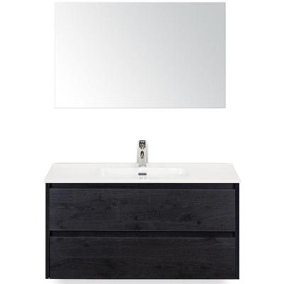 Dante Badmeubelset 100 cm - Black Oak - Keramische Wastafel Wit Cover met Spiegel