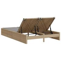 Ligbed 2-persoons met kussens poly rattan beige - thumbnail