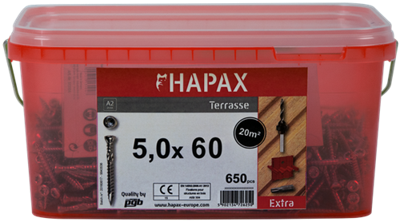 Pgb-Europe - hapax hardhoutschroeven 5x60 a2 (set)/emmer - hap020a00set060m