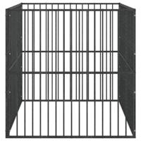 VidaXL Hondenkennel 4 panelen gepoedercoat staal zwart - thumbnail