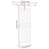 Schuifdeur met beslag 70x210 cm massief grenenhout - thumbnail