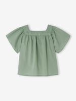 Blouse met vierkante halslijn en Engels borduursel baby's saliegroen - thumbnail