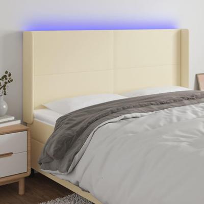 Hoofdbord LED 183x16x118/128 cm kunstleer crèmekleurig