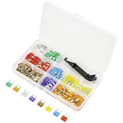 TRU COMPONENTS TC-10334036 Platte minizekering 3 A, 5 A, 7.5 A, 10 A, 15 A, 20 A, 25 A, 30 A Violet, Oranje, Grijs, Rood, Blue, Geel, Helder, Groen 100 stuk(s)