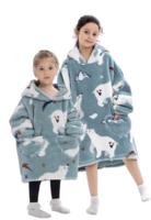 Ijsbeer deken kind met capuchon - fleece poncho-128 t/m 152 (ca.7-10 jaar) - thumbnail