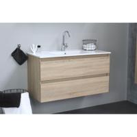 On-Line Onderkast - 100 cm - Voorgemonteerd - Porseleinen Wastafel - 1 Kraangat - Eiken - thumbnail