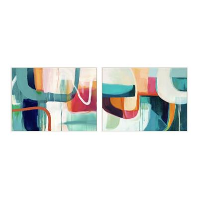Canvas Home ESPRIT Wit Turkoois Abstract Stads 120 x 4 x 90 cm (2 Stuks)
