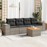 5-delige Loungeset met kussens poly rattan grijs - thumbnail