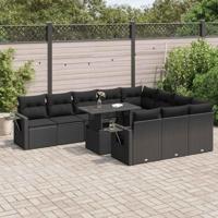 11-delige Loungeset met kussens poly rattan zwart - thumbnail
