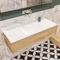 Mondiaz Lush Cloud badmeubel Washed oak 120 cm 1 lade solid surface enkele spoelbak midden zonder kraangat - thumbnail