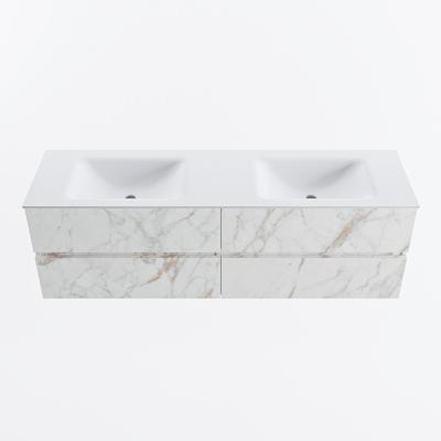 MONDIAZ VICA 160cm badmeubel onderkast Carrara 4 lades. Wastafel CLOUD dubbel 2 kraangaten, kleur Talc.