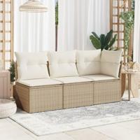 Tuinbank zonder armleuning met kussens poly rattan beige - thumbnail