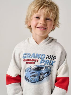 Sweater met capuchon met print gemêleerd grijs