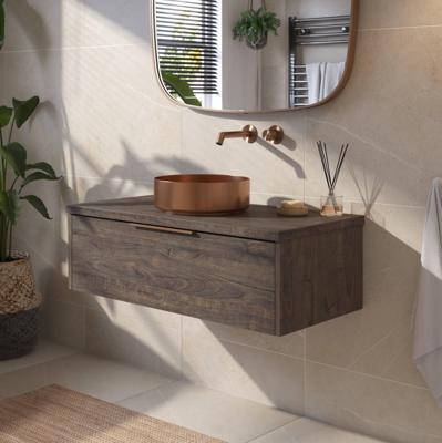 Saqu Lima badmeubel incl. afdekblad 100x51x32cm kasteel bruin - koperen greep