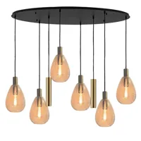 Freelight Hanglamp Dorato 8 lichts ovaal L120 cm zwart goud - thumbnail