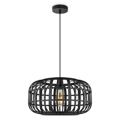 Boheemse Hanglamp - Bamboe Lampenkap - Elliptische - Zwart - Ø40 x 126 cm - E27 fitting - Ontworpen voor gebruik in slaapkamers en werkruimtes - Inclusief 1 meter kabel