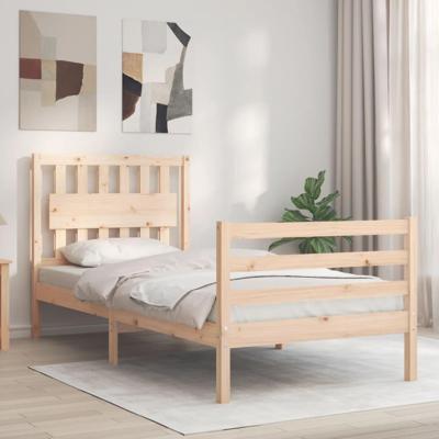 Bedframe met hoofdbord massief hout 90x200 cm