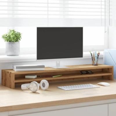 Monitorstandaard 100x24x13cm bewerkt hout artisanaal eikenkleur