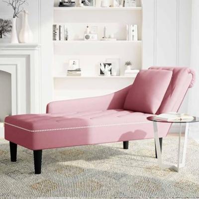 Chaise longue met kussen en rechterarmleuning fluweel roze Chaise longue met kussen en rechterarmleuning fluweel roze