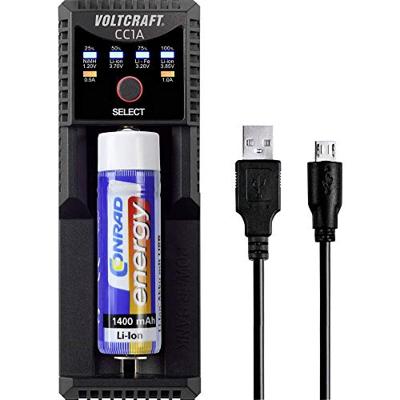 VOLTCRAFT CC1A Batterijlader NiMH, Li-ion, LiFePO, NiCd AA (penlite), AAA (potlood), C (baby), 10440, 10500, 12500, 12650, 13650, 14500, 14650, 16340, 16650,