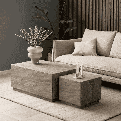 Bendt Salontafel 'Flavian' Marmerlook, Set van 2 stuks, Kleur Grijs