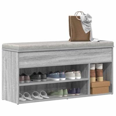 VidaXL Schoenenbank 102x30,5x45cm bewerkt hout grijs sonoma eikenkleur VidaXL Schoenenbank 102x30,5x45cm bewerkt hout grijs sonoma eikenkleur