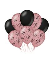 Ballonnen 21 Jaar Roze/Zwart (8st) - thumbnail