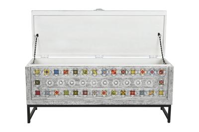 Koffer DKD Home Decor Keramisch Grijs Wit Mangohout (116 x 40 x 50 cm)