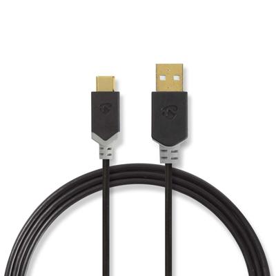 USB-Kabel | USB 2.0 | USB-A Male | USB-C Male | 480 Mbps | Verguld | 3.00 m | Rond | PVC | Antraciet