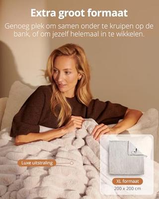 Duux Yentl Overblanket Stripped Rabbit Faux Fur (200 x 200) Elektrische deken Grijs