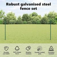 VidaXL Hek met paal groen 1 x 25 m staal en pvc - thumbnail