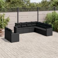 9-delige Loungeset met kussens poly rattan zwart - thumbnail