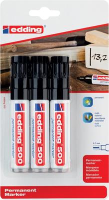 Viltstift edding 500 schuin 2-7mm zwart blister à 3 stuks