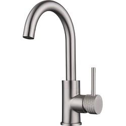 Saqu Crossed wastafelmengkraan met ronde uitloop geborsteld staal