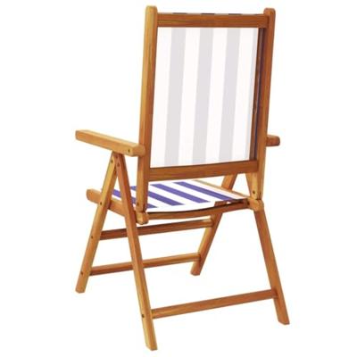 Tuinstoelen 2 st massief acaciahout en stof blauw en wit
