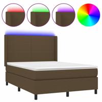 Boxspring met matras en LED stof donkerbruin 140x190 cm - thumbnail